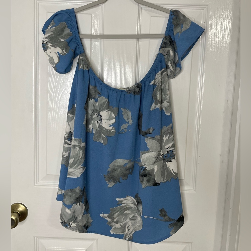 Blue Floral Off the Shoulder Flowy Boho Blouse | Million Bullpup
